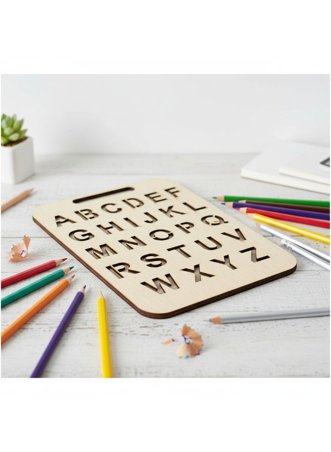 Clicko Educational Wooden English Alphabet Tracing Board - Montessori Writing Practice Stencil for Kids - Durable Wood Letter Recognition & Literacy Tool for Early Learning - Image 1